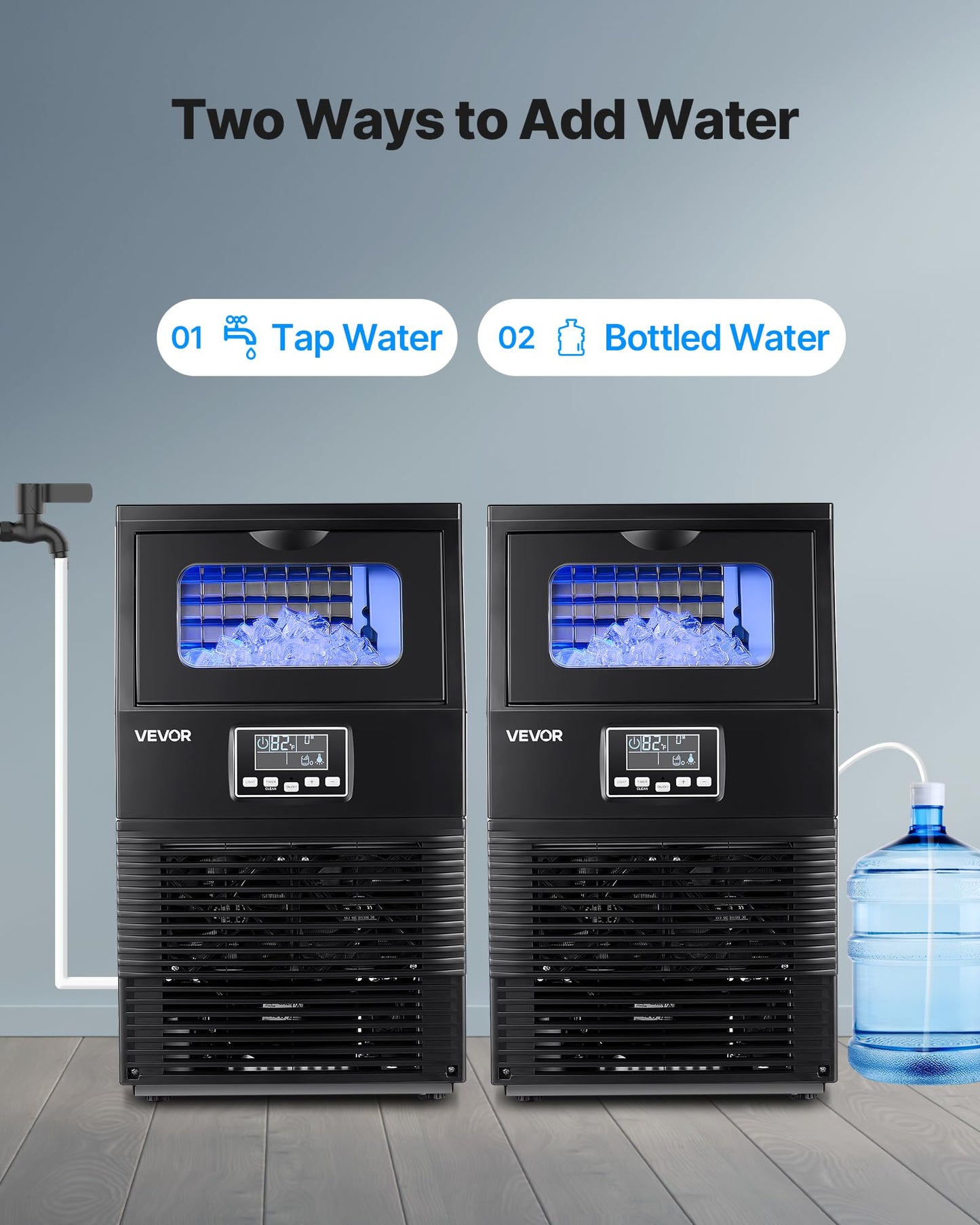 VEVOR Commercial Ice Maker Machine, 90 lbs/24h with 12Lbs Storage, 2 Water Inlet Modes, Stainless Steel Freestanding & Countertop Ice Maker with LED Display & Self-Cleaning, for Home Bar Restaurant
