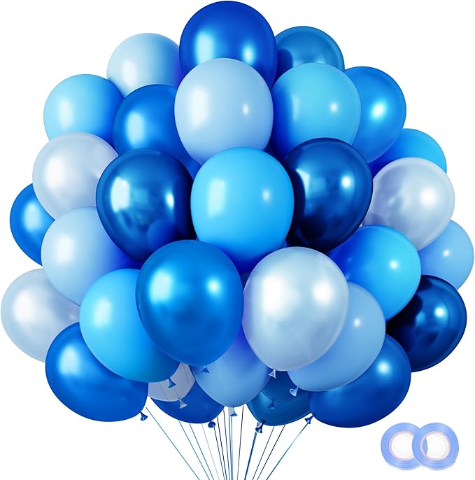 RUBFAC 65Pcs Metallic Blue Birthday Balloons, 12 Inches Pearl Pastel Light Blue Latex Balloons for Birthday Baby Shower We...
