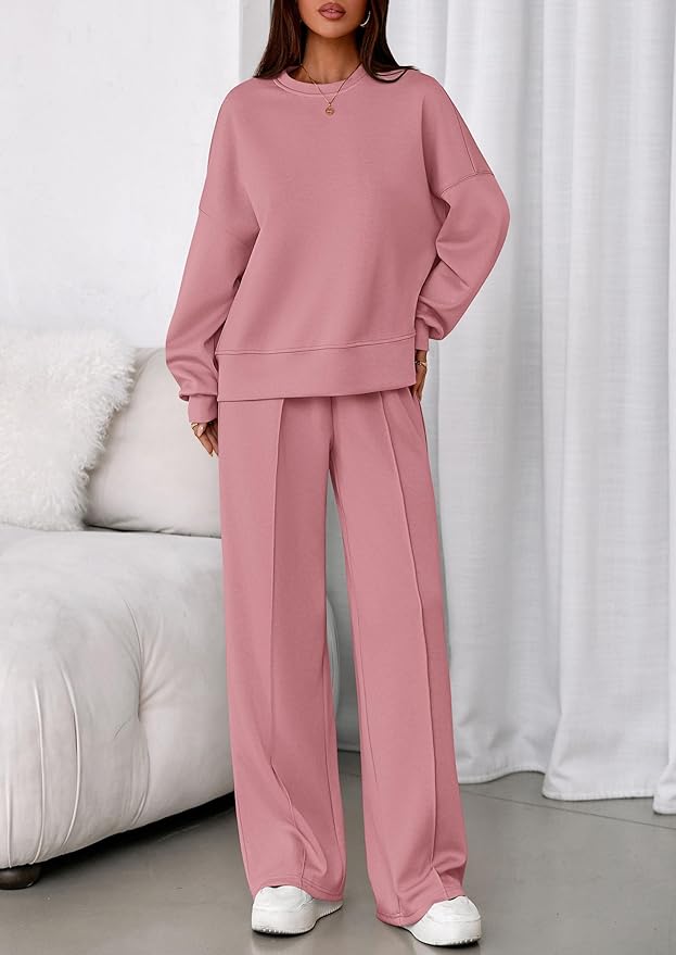 PRETTYGARDEN 2 Piece Sets For Women Fall Trendy Long Sleeve Sweatshirt Wide Leg Pants Loungewear Set Matching Sweatsuit