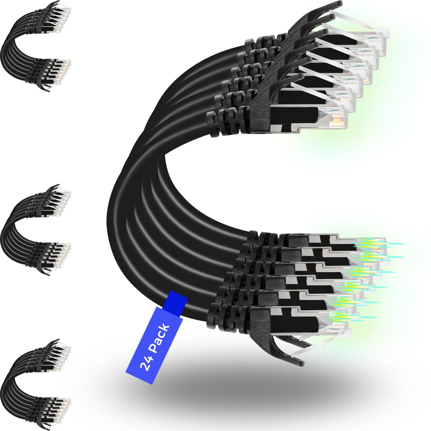 Rapink Patch Cables Cat6 14Ft (24 Pack), Ethernet Patch Cable 10G, Cat 6 Patch Cable For Patch Panel To Switch, Flexiable Cat 6