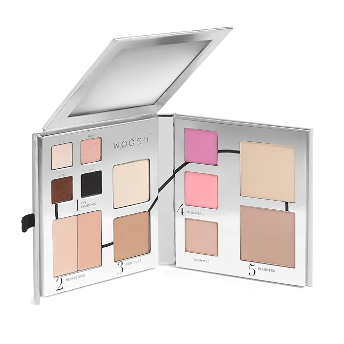 Woosh Beauty, Jetsetter Bundle in #1 Light, Fold out Face Original, Essential Brush Set, Travel Case in Black