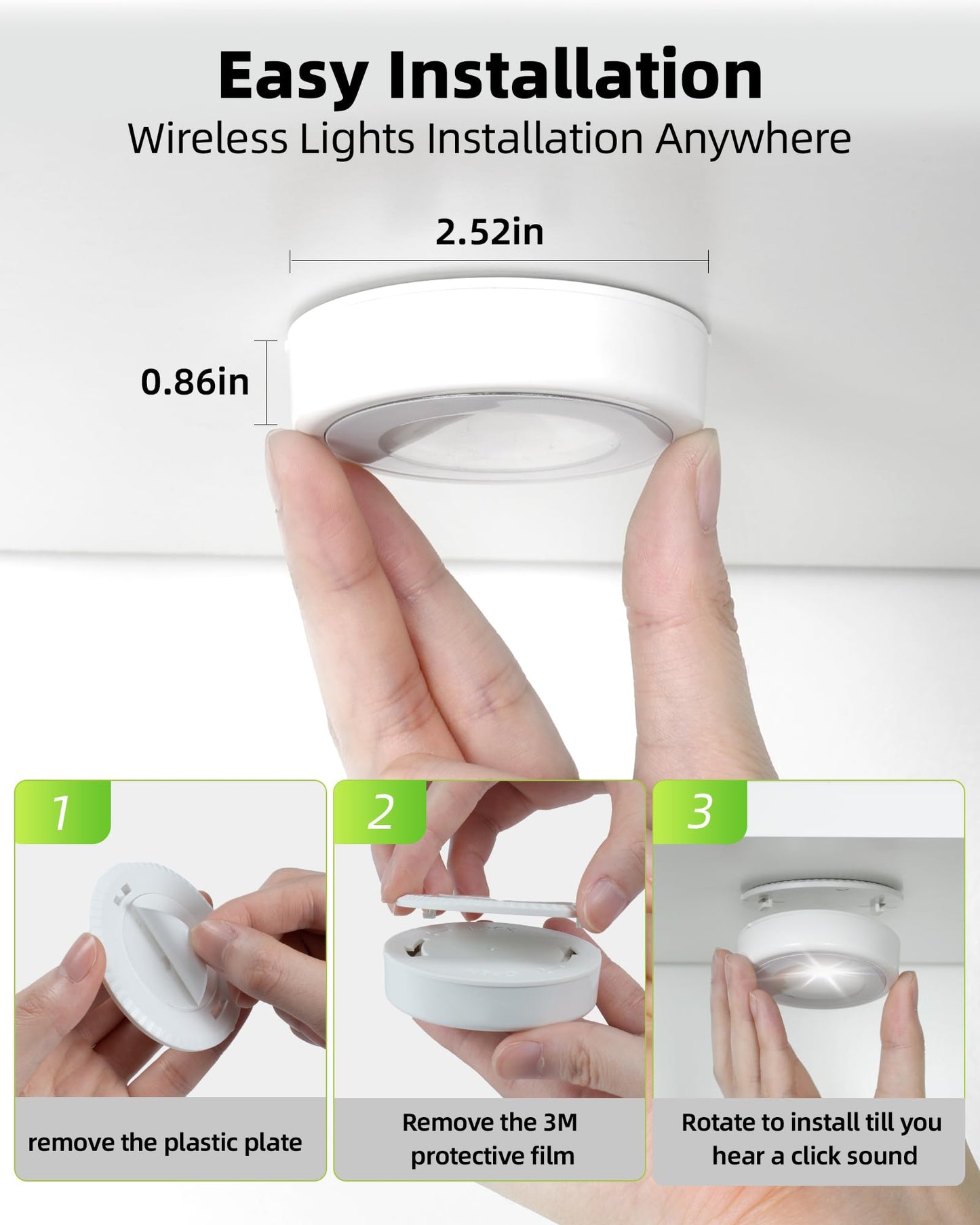 EZVALO LED Puck Lights, 6Pack Rechargeable Battery Touch Light, 2.5'' Mini Tap Lights, Wireless Closet Light, Under Cabinet Lighting, 3 Color & 16 RGB, Sitck On Lights for Kitchen,Pantry,Shelves