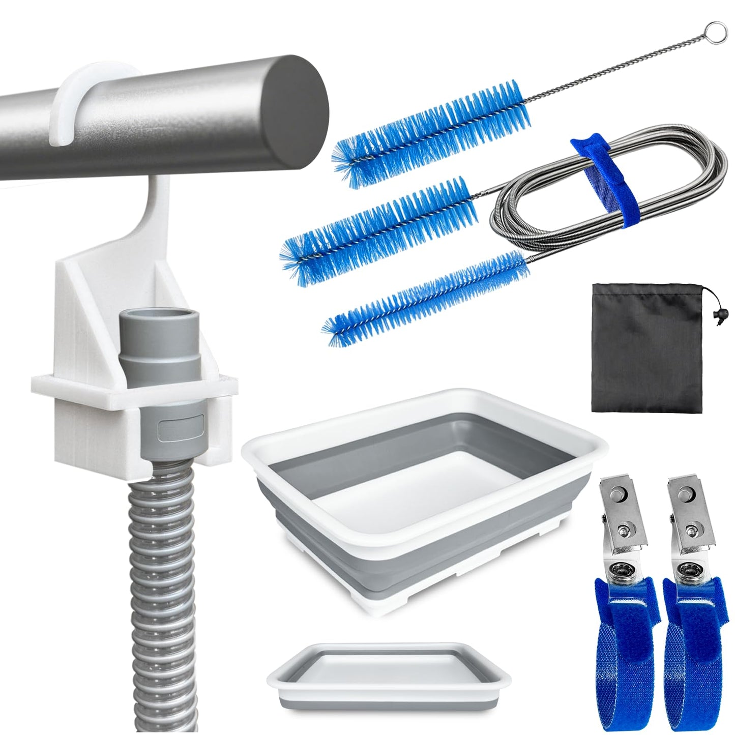 Nexonty 9 Pack CPAP Tube Cleaning Kit, Collapsible Wash Basin, CPAP Hose Holder, CPAP Tube Clips, CPAP Tubing Holder, Tube Cleaning Brush Fits for Standard15-22mm Diameter Tubing with Storage Bag