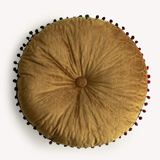vctops Velvet Soft Round Chair Pads Cute Gradient Pom Pom Indoor Dining Chairs Cushion (Yellow, Diameter 16")