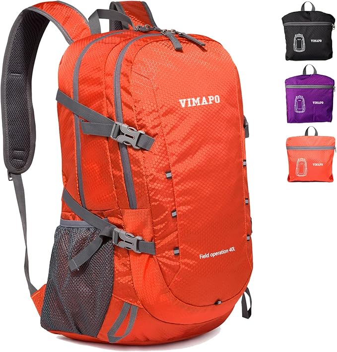 vimapo Lightweight Foldable Hiking Backpack 40L, Ripstop Nylon Packable Travel Daypack, Collapsible Backpack For Traveling...