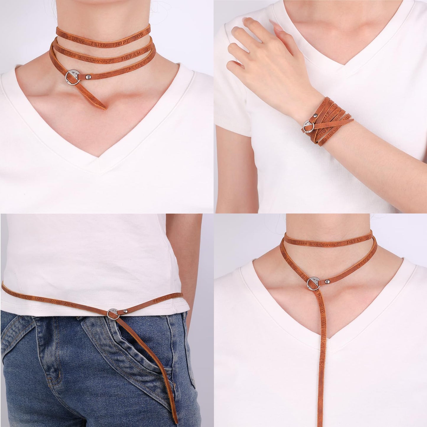 EpicCos Medieval Ren Faire DIY Belt Wrap Bracelet, Renaissance Leather Vintage Chain Belt for LARP Cosplay, Boho (Brown B)