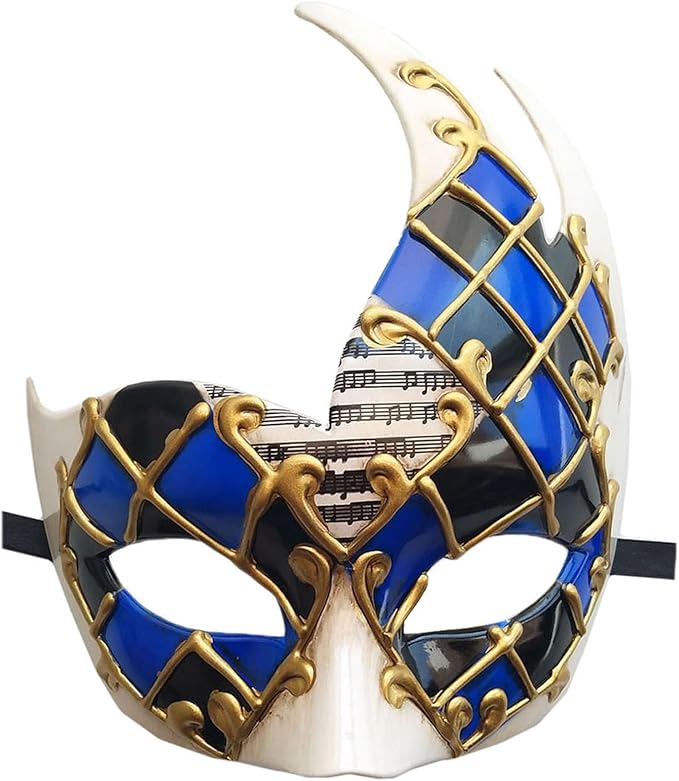 Coolwife Men's Masquerade Mask Vintage Venetian Checkered Musical Party Mardi Gras Mask