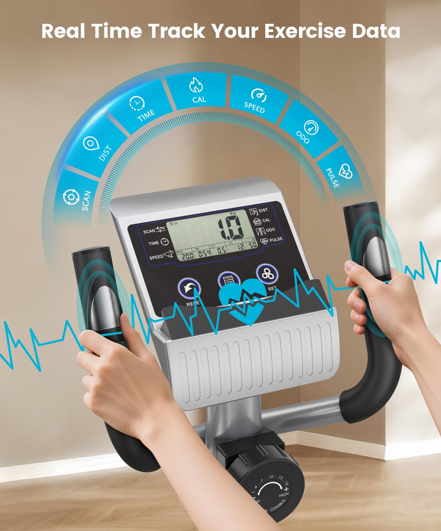 Dripex Elliptical Exercise Machine, Hyper-Quiet Magnetic Elliptical Machine for Home, 16-Level Resistance Elliptical Training Machines with 13.2LBS Flywheel, Pulse Sensor & LCD Monitor (Turquoise)