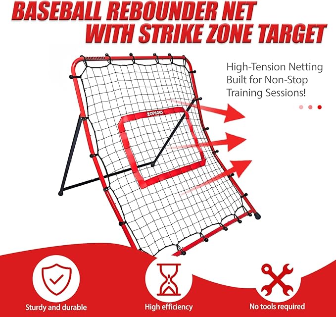 Zonlolo Baseball Pitchback Net, Rebounder Net, Pitching Return Trainer,Three Angles Without Adjusting, Perfect for Solo Playing Catch