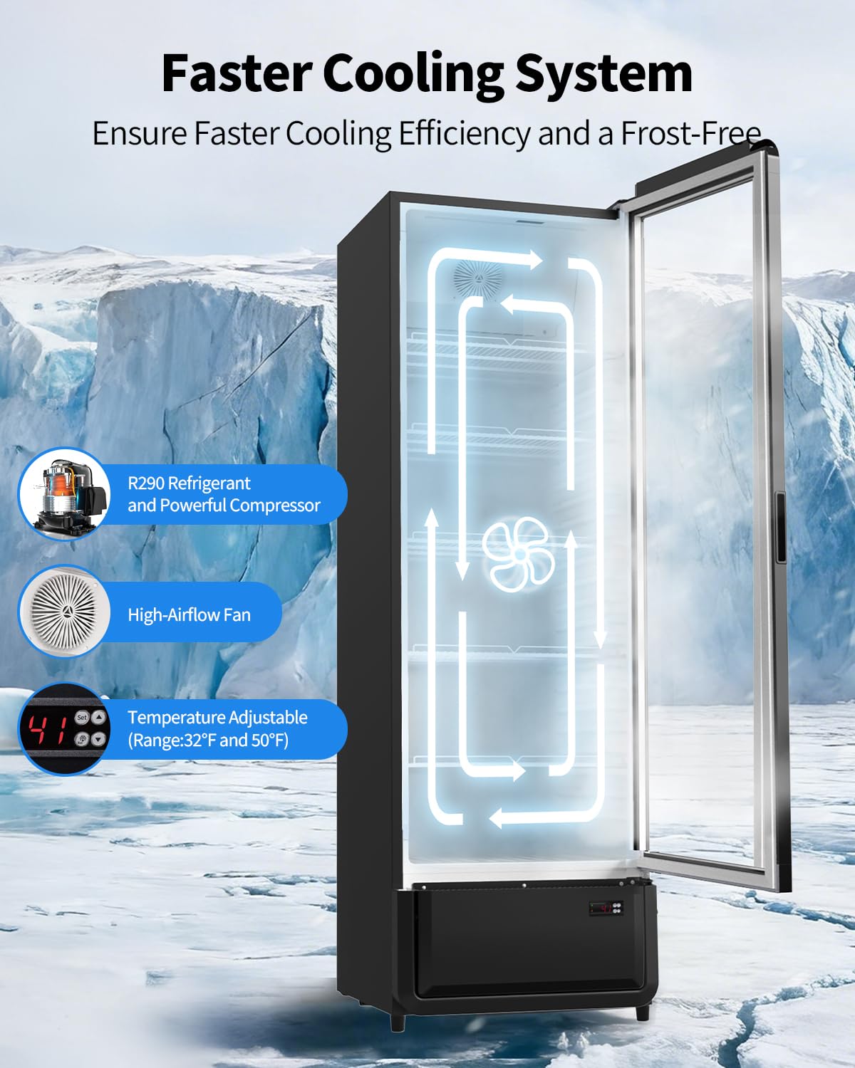 13.31 Cu. Ft Commercial Beverage Refrigerators, Drink Fridge with Glass Door, 5 Adjustable Shelves Holds 405 Cans, ETL, DOE, and NSF Certified Outdoor Display Fridge for Stores