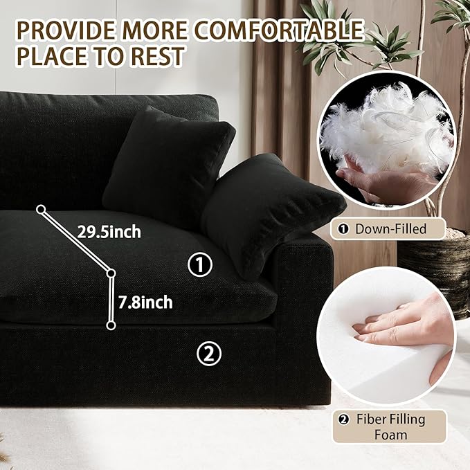 Forest aesthetics Modular Sectional Sofa Cloud Couch,78.6" Down Filled Comfy Cloud Modern Sofa,2 Seater with Black Linen Couch Cushion Covers Removable Furniture for Living Room