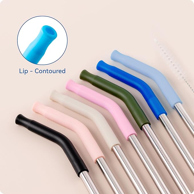 Reusable Metal Straws with Silicone Tip for Stanley 40oz,Stainless Steel Drinking Straws for 40oz Tumbler,3 Straight Tubes & 6 Tips& 1 Cleanr Brush(Goldenrod)