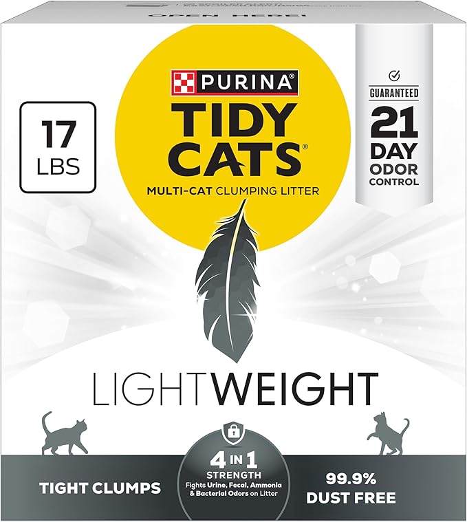 Purina Tidy Cats LightWeight 4-In-1 Strength Multi-Cat, Odor control, Clumping, 99.9 Percent Dust Free Cat Litter - 17 lb....