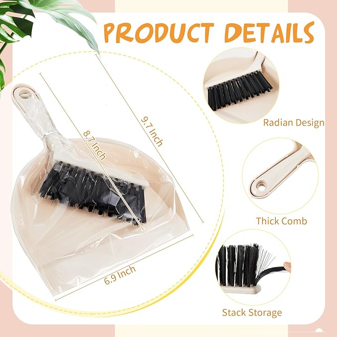 Sliner 18 Pack Mini Dustpan and Brush Set Plastic Dust Pans with Brush Small Broom and Dustpan Set Mini Broom Dust Pan for Home Office Kitchen Table Desktop Floor Cleaning Supplies(Blue, Pink,Beige)