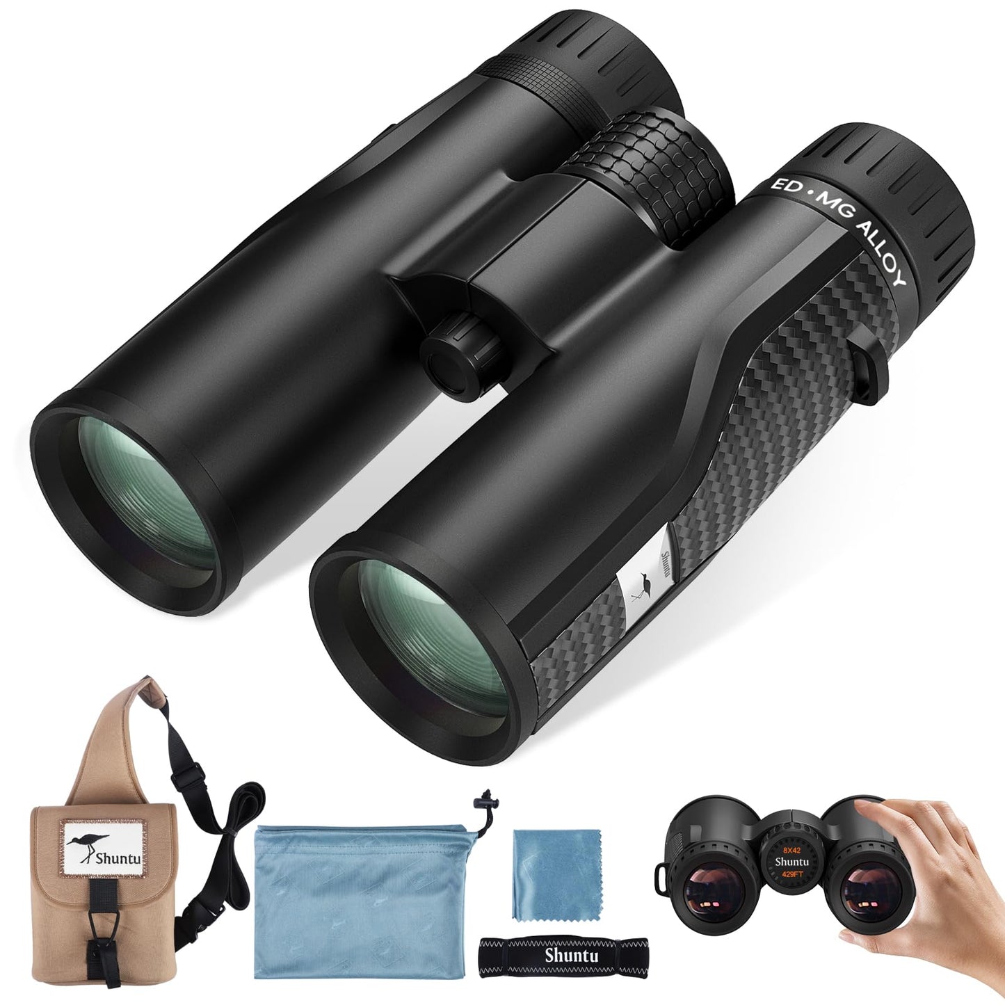 Premium ED HD Binoculars 10x42 for Adults, Waterproof & Fogproof with Magnesium Alloy Body, BAK4 Prism - High Power Binoculars for Bird Watching, Hunting, Travel & Outdoor Sports, Compact