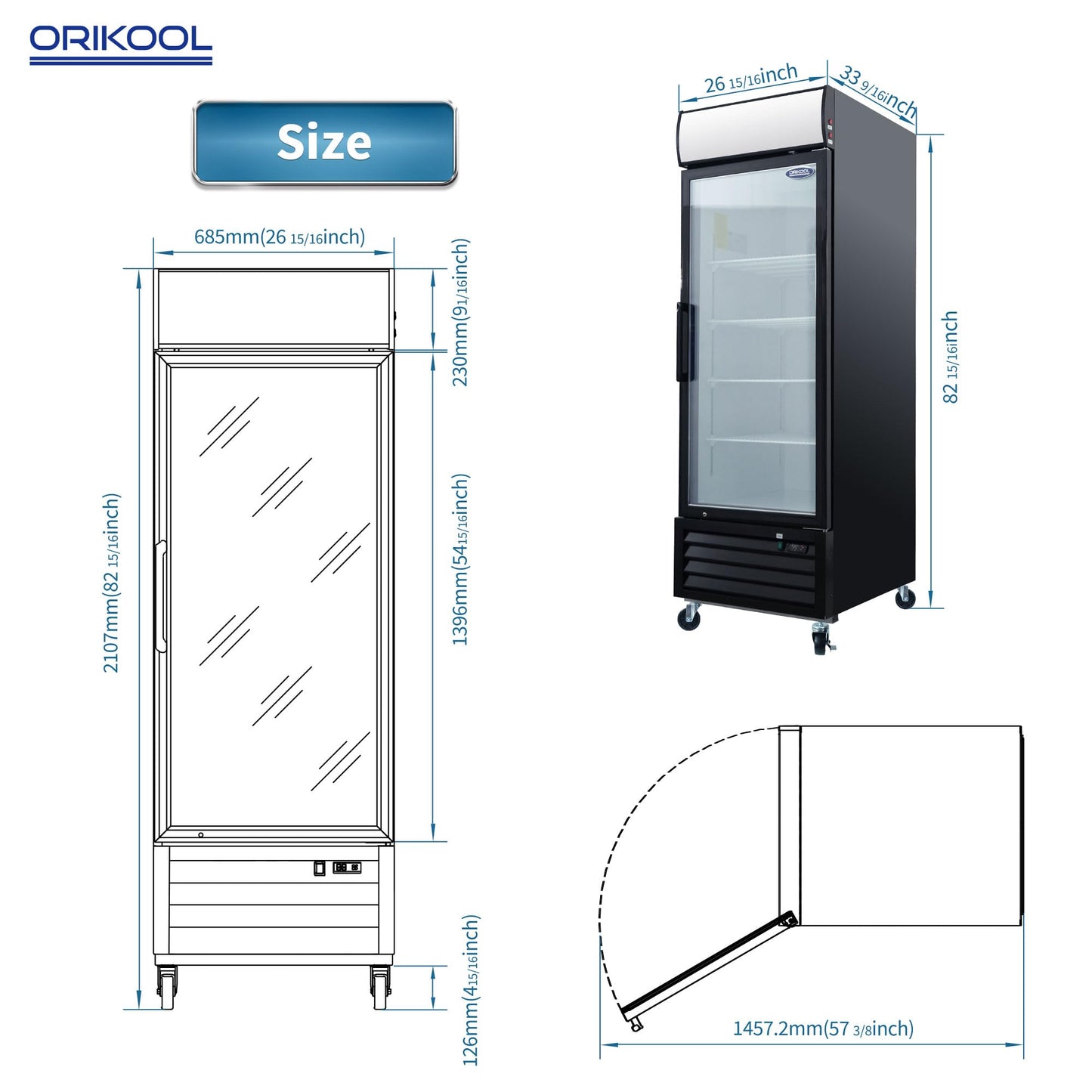 19.3 Cu.ft Commercial Refrigerators Glass Door Display Beverage Refrigerators Commercial with Adjustable Reinforced Shelves and Defrost System,LED Light,for Restaurant Grocery Stores Home,Black