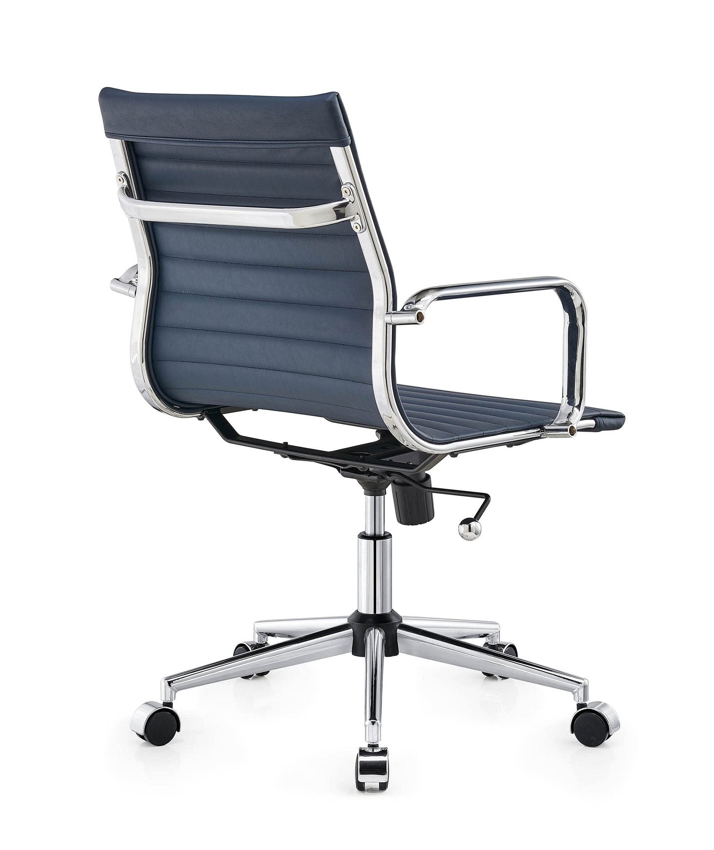 Office Desk Chair,Modern Conference Room Task Chairs,Leather Computer Swivel Excutive Ribbed Ergonomic Rolling Chair for Home Office Desk Chair （Navy）