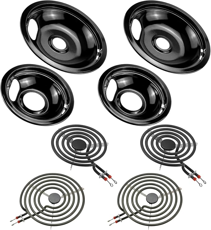W10290350 W10290353 Porcelain Burner Drip Pans and MP22YA Electric Range Stove Element Set Replacement for Ama-na Whirl-po...