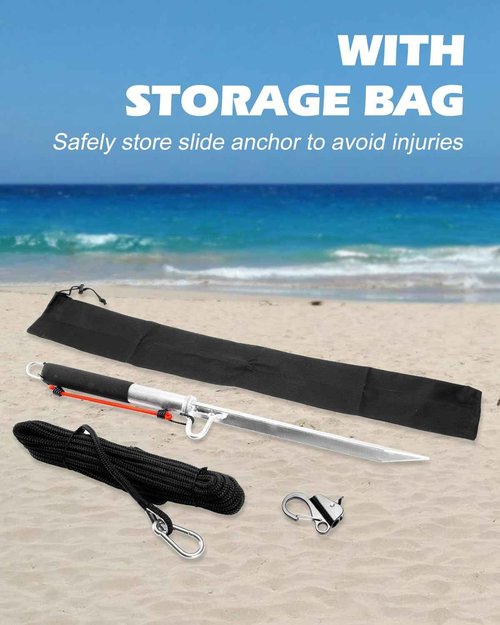 Venussar 39'' Sand Spike Boat Anchor Pole, with Stainless Steel Boat Anchor Hook and Boat Anchor Line 50ft, for Shallow Water Shore, Beach, Sandbar