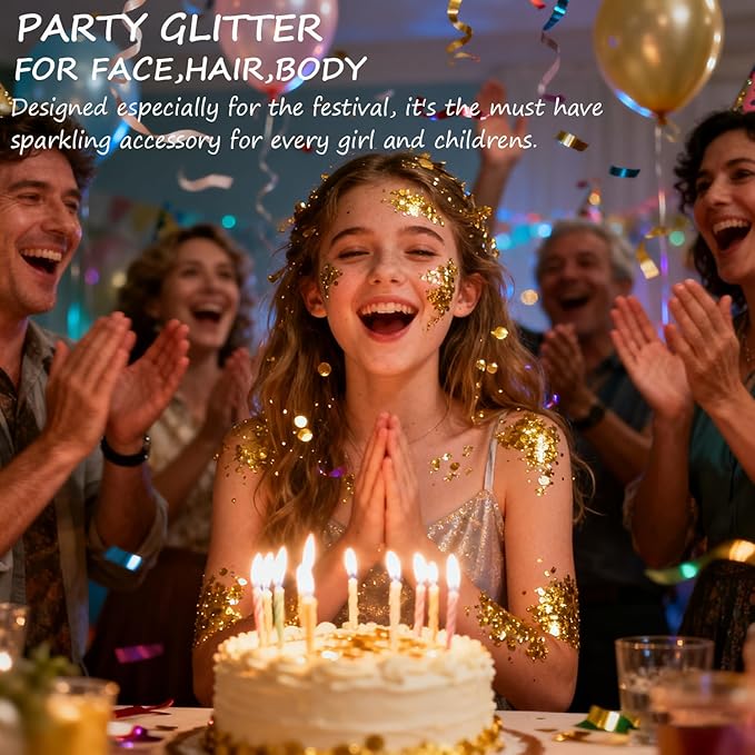 Face Body Glitter Set for Women and Kids, Silver Pink Gold Holographic Mermaid Sequins Chunky Glitter Makeup for Prom, Music Festival Rave Accessories, Mardi Gras, Halloween Themed Party