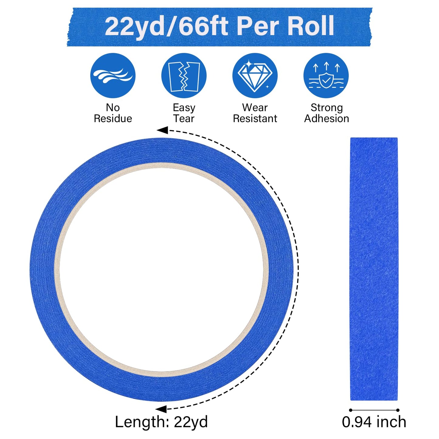 Ealyder Tape 4 Rolls Blue Painters Tape, Premium Masking Tape, Paint Tape for Multi-Purpose, Painting, DIY Crafts (0.94-Inch x 22-Yard) Protects Surfaces, Easy Removal, Total 88 Yds