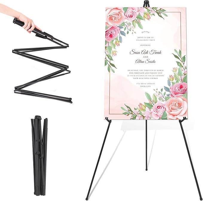 DDEAT Easel Stand for Wedding Sign & Poster 63'' Easels for Display Portable Art Easel for Floor Adjustable Metal Easel Black