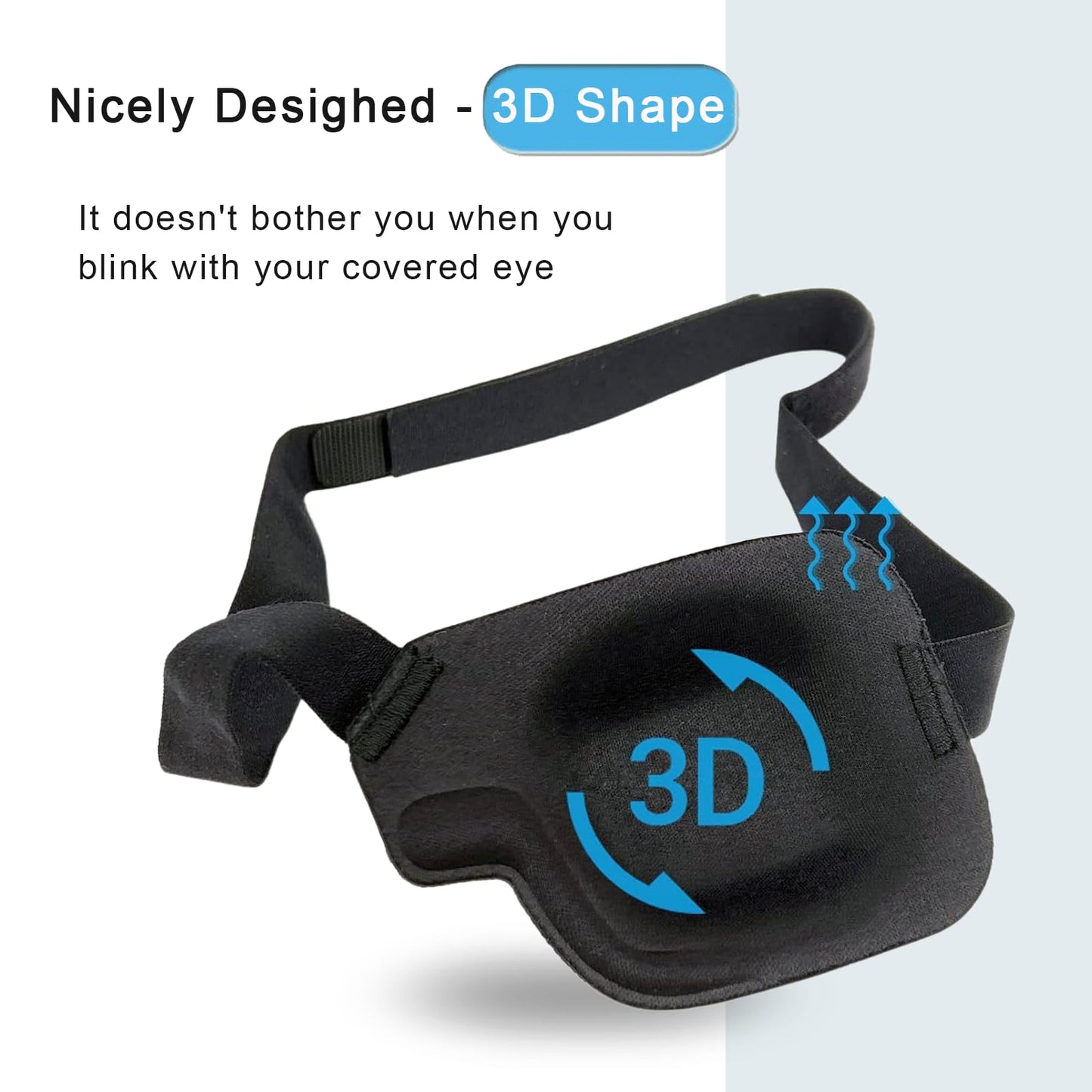 Vandorla Eye Patches for Adults and Kids, 2 Pcs 3D Eye Patch Black Adjustable Medical Eyepatch for Lazy Eye Amblyopia Strabismus and After Surgery (Right Eye)