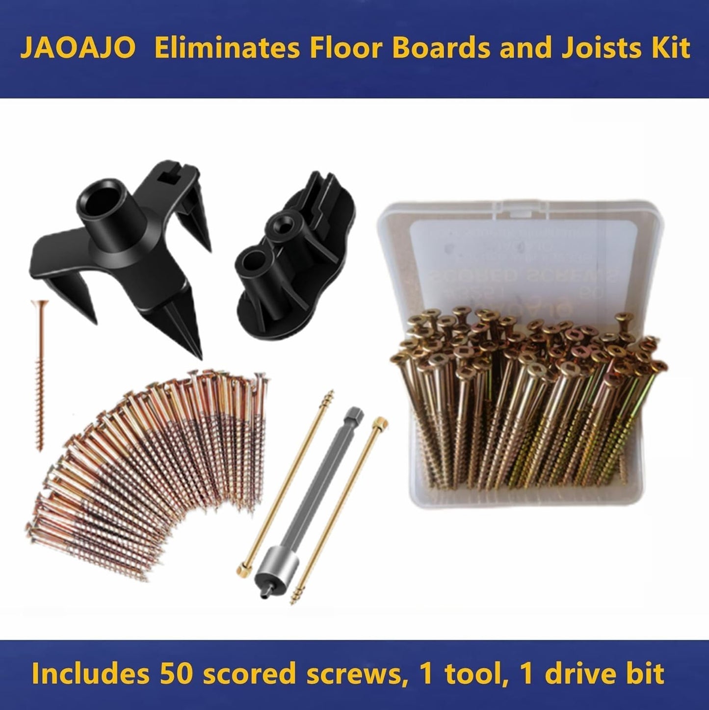 Eliminate Squeaky Noise Floor Repair Kit with 5 Tools and 50 Screws for Wood Floors, Eliminate Squeaks Under Carpeted Floors, Hardwood, Vinyl, and Linoleum Floors