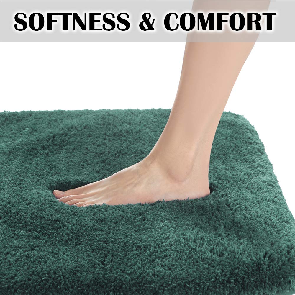 Suchtale Non Slip Bath Mat (16 x 24, Hunter Green) - Soft Microfiber Shaggy Mat, Water Absorbent, Machine Washable, Thick Plush for Shower