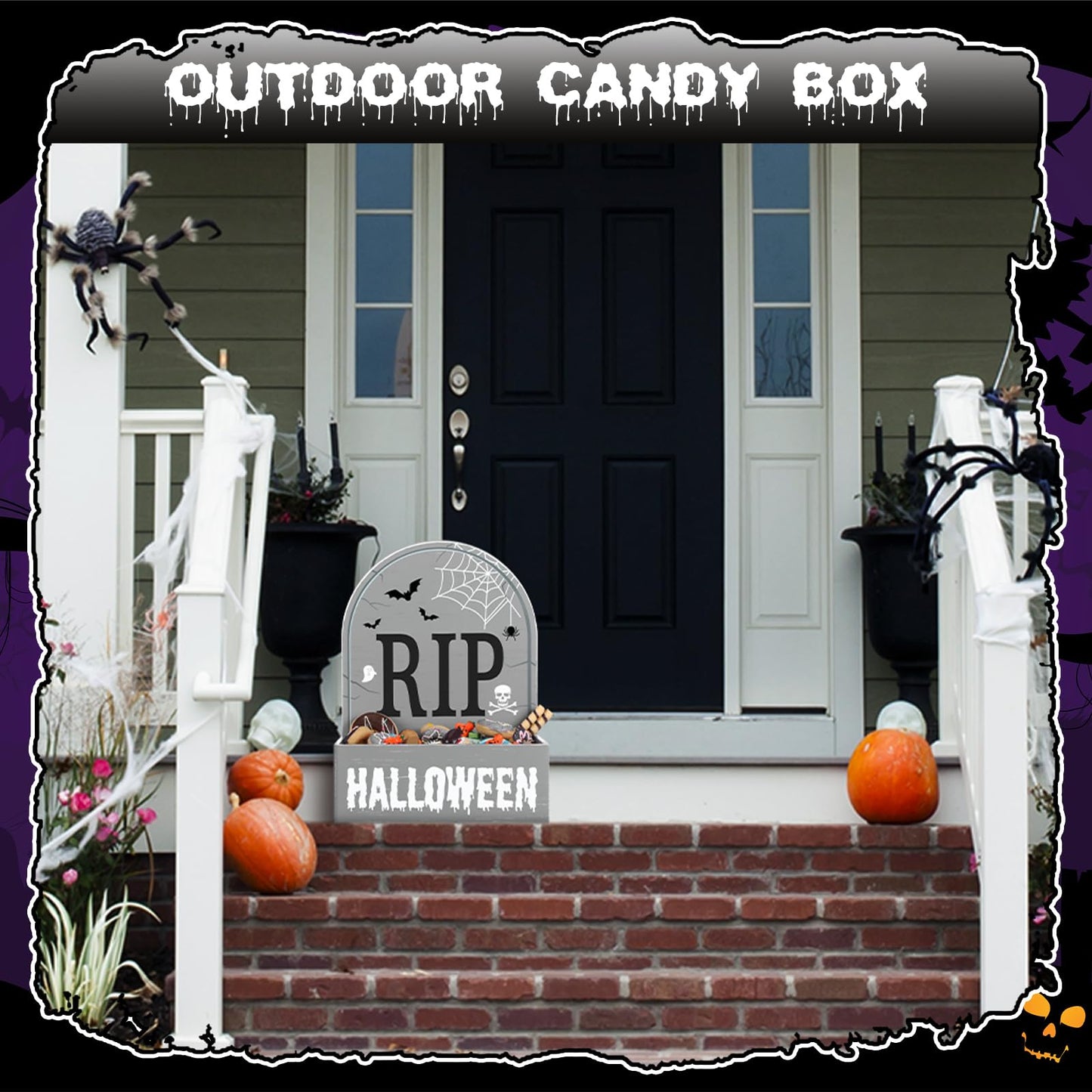 Sintuff Halloween Candy Bowl Wooden Funny Candy Dish Trick or Treat Large Halloween Serving Dish Holders Wood Serving Bowl Tableware for Table Desk Haunted House Decoration (Gravestone Rip)
