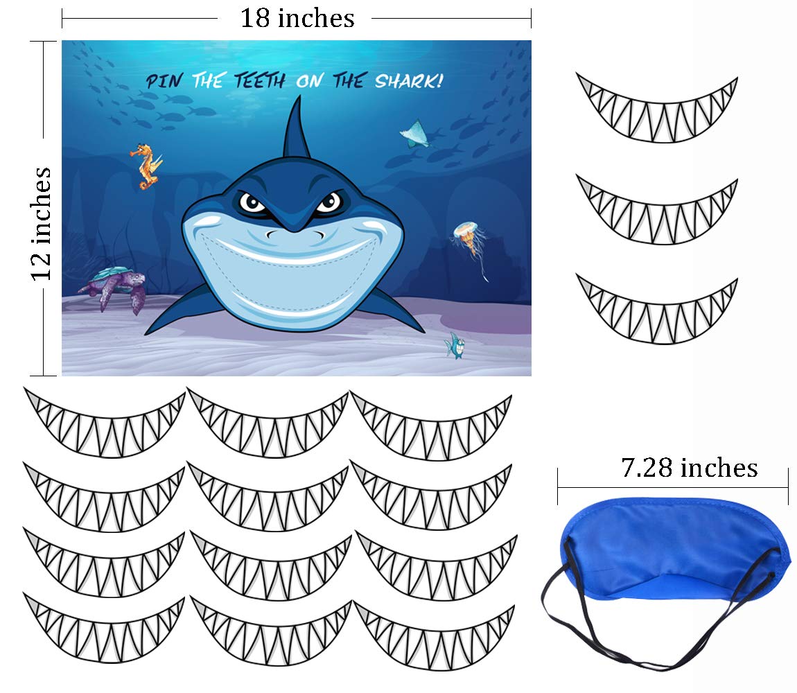 CocoHut Shark Party Supplies, Pin The Teeth on The Shark, Shark Party Games, 15PCS Teeth for Shark Theme Kids Under The Sea/Pool/Beach Birthday/Baby Shower Party Supplies Decorations