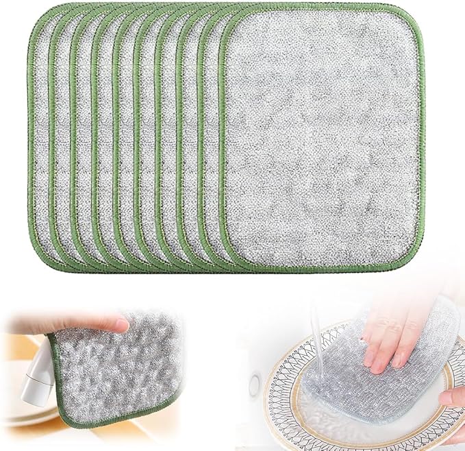 Fliwos Non-Scratch Wire Dishcloths, 2025 New Multipurpose Wire Miracle Cleaning Cloths Reusable Kitchen Dishwashing Rags Thickened Dishcloths for Wet and Dry (10 Pcs)
