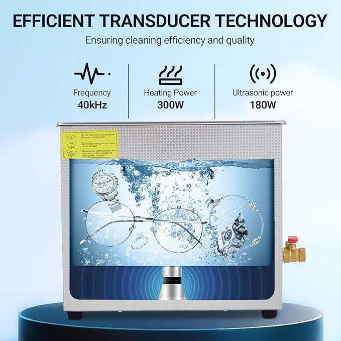 6.5L Professional Ultrasonic Cleaner | Commercial 40kHz with Digital Timer & Heater | for Jewelry, Watches, Eyeglasses & Small Parts Cleaning
