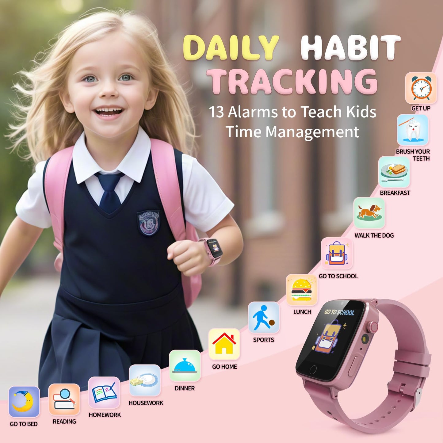 Kids Watches for Girls Toys Age 4-12, ZUODUN Smart Watch for Kids with Camera, 26 Puzzle Games, Alarm Clock, Pedometer, Audiobook, Learn Card, Toddler Watch Birthday Gift for 8 9 10 Year Old Girl
