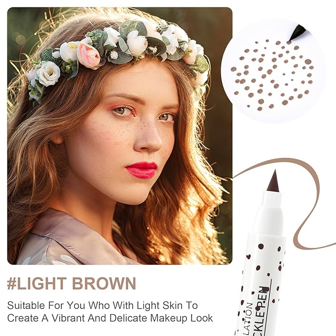 2 Pcs Freckle Pen Set, Natural Lifelike Faux Freckles Pen Waterproof, Long - Lasting and Quick Dry, Create Natural Sunkissed Skin Makeup for Beginners or Professional (Dark Brown+Light Brown)