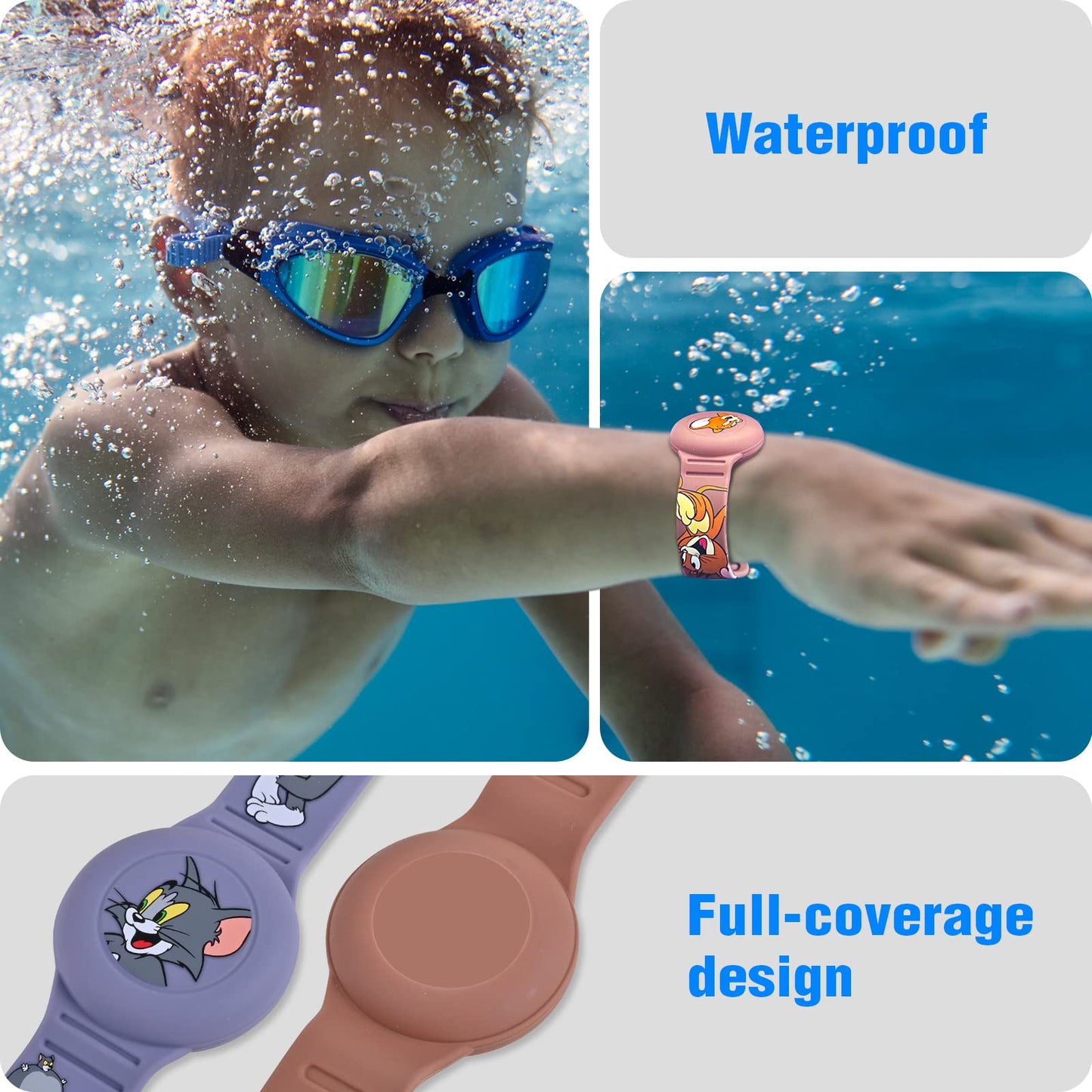 2 Pack Airtag Bracelet For Kids, Waterproof Cute Cartoon Air Tag Holder For Kids With Watch Band Design, Full Coverage Silicone