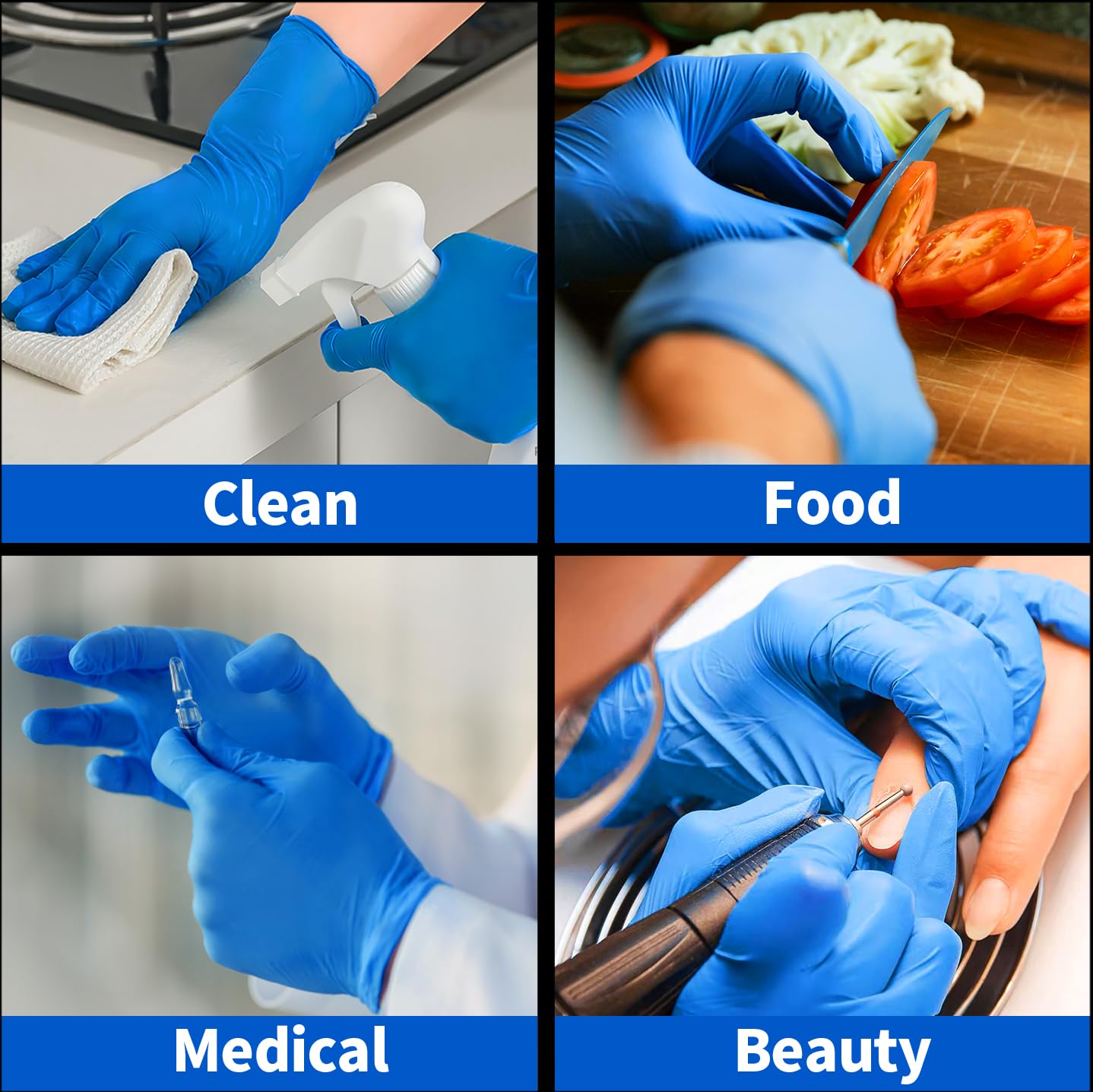 Supmedic Blue Nitrile Exam Gloves, 5 mil Powder-Free Chemo-Rated Food Safe Disposable Medical Glove, 100 Pcs (Medium)