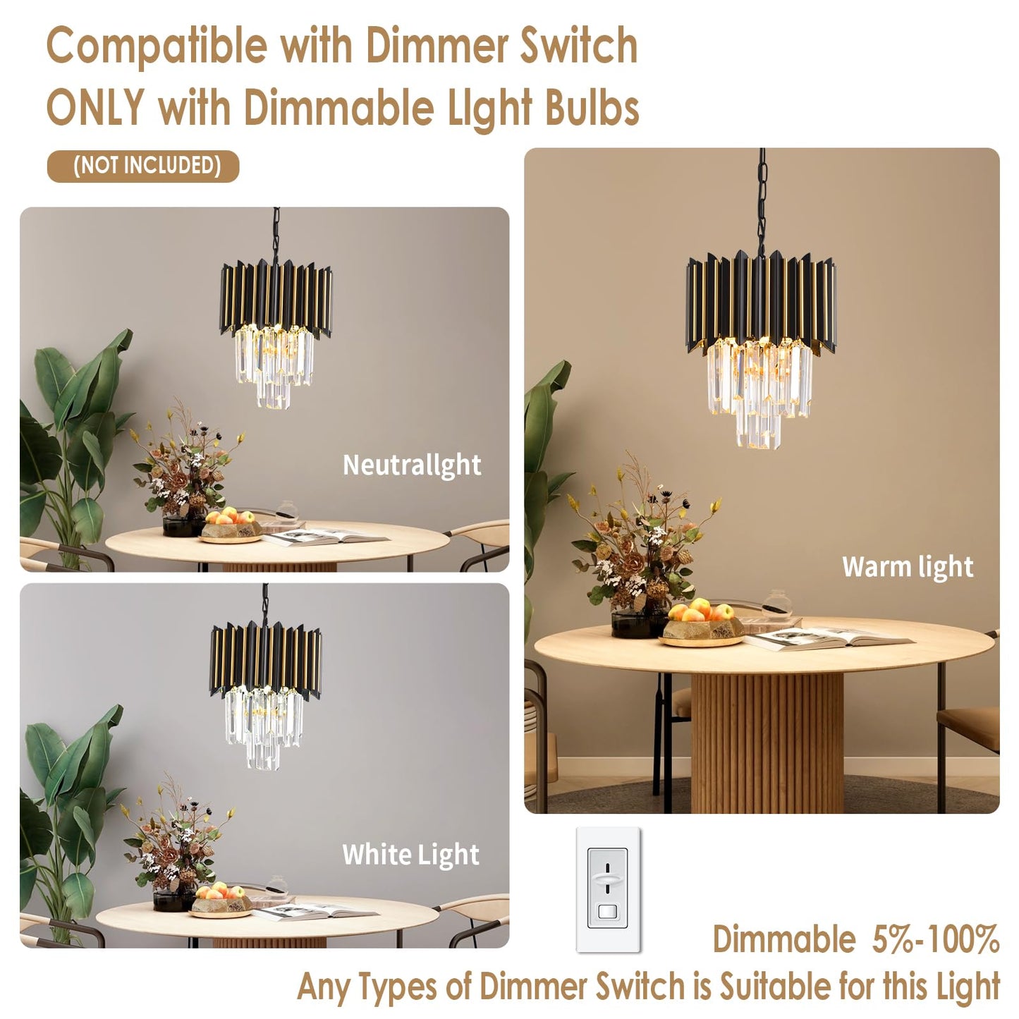 Black and Gold Chandelier Gold Modern Crystal Chandelier Light Fixtures Dining Room Chandelier 1-Light Round Small Crystal Ceiling Hanging Pendant Light Fixture Kitchen Island entryway Foyer Bedroom