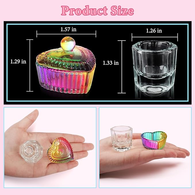 Yokilly Acrylic Nail Art Brush Set, 6 PCS Double-Sided Nail Polish Brush & 4PCS Crystal Dappen Dish for Acrylic Nails, Nail Liner Brush & Glass Container Manicure Cup Nail Art Tool