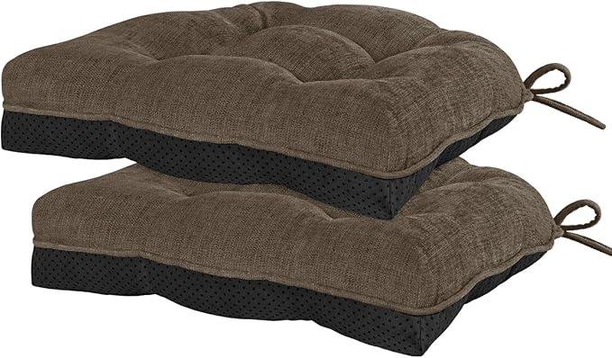 HARBOREST Chair Cushions for Dining Chairs Set of 2 - Chenille Tufted Kitchen Chair Cushions with Ties and Non-Slip Bottom, Foam Chair Pads for Dining Chairs, 17" x 17", Brown