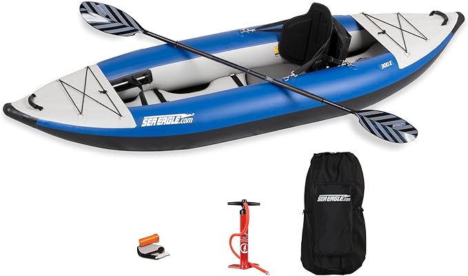 Sea Eagle 300X Explorer Touring, Camping, Fishing Whitewater Inflatable Kayak, Solo, Self-Bailing, Drop Stitch Floor-Paddl...