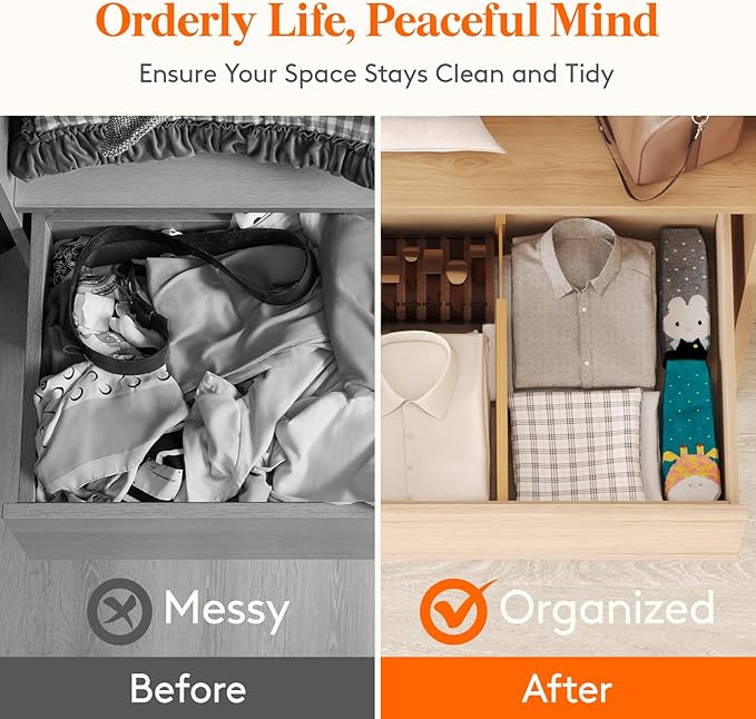 Lifewit 4 Pack 6" Deep Bamboo Drawer Dividers, 13-16.5" Expandable Drawer Organisers for Clothes, Adjustable Dresser Drawer Divider, Clothing Drawers Separators for Dresser, Bedroom, Bathroom, Office