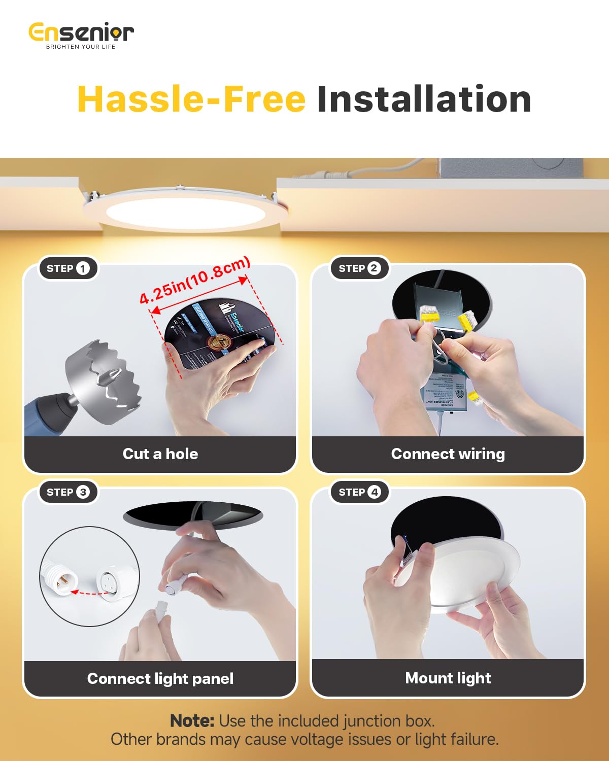 Ensenior 48 Pack 4 Inch LED Recessed Light, Dimmable, 2700K-5000K 5CCT, 750LM High Brightness, 9W 120V, Damp Rated, Ultra-Thin Canless Wafer Ceiling Light - ETL & FCC & IC