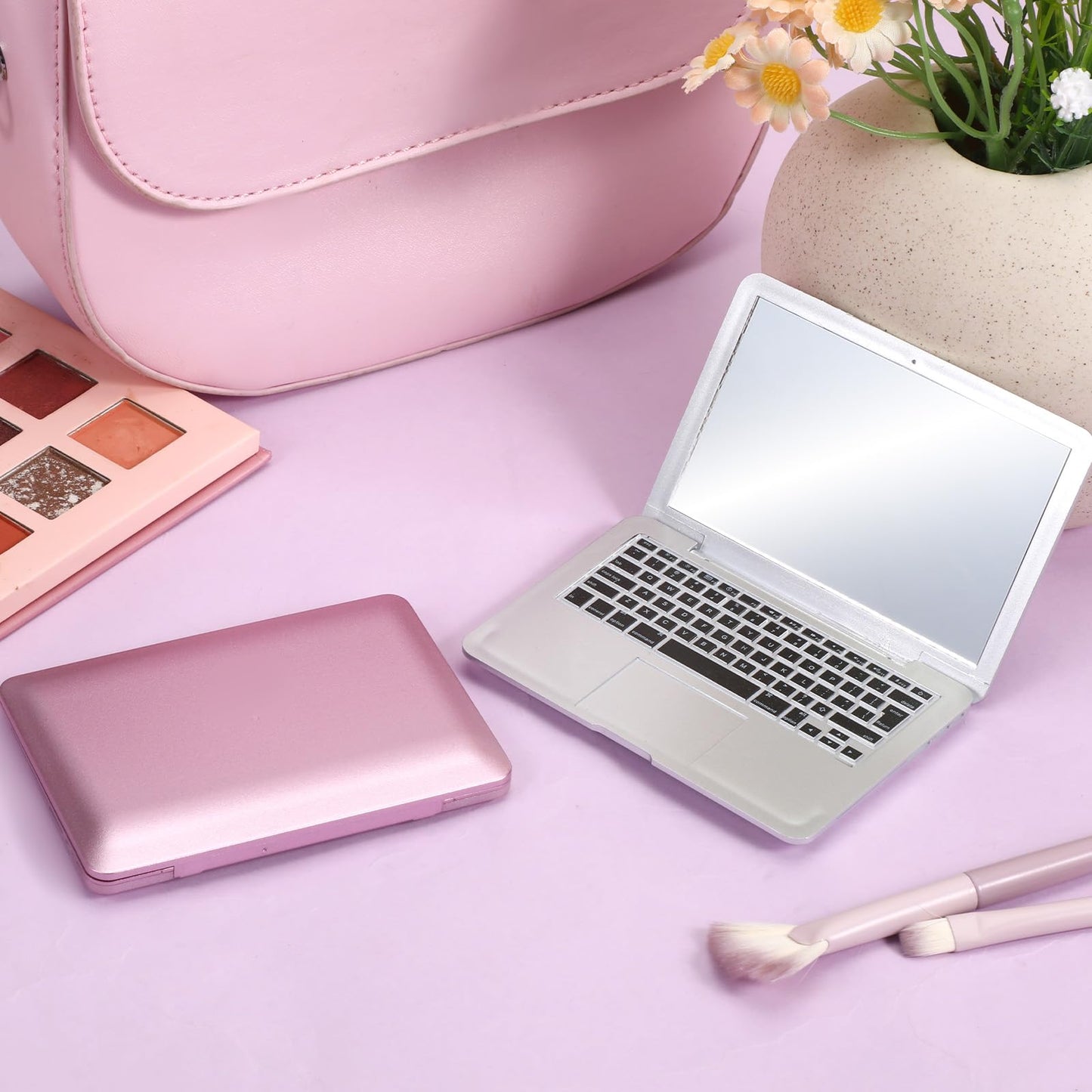 Mini Laptop Mirror, 2 Pcs Mini Compact Mirror Pocket Size Laptop Shaped Makeup Mirrors Portable Small Folding Computer Mirrors f