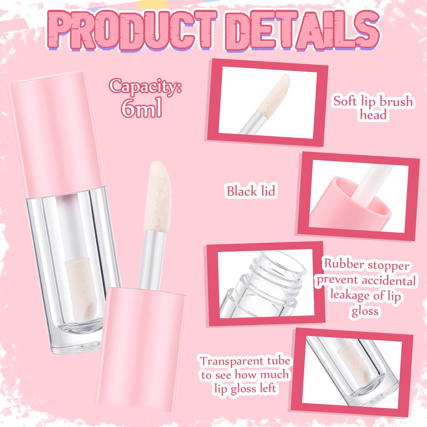 Tatuo 30 Pcs Colorful 6ml Empty Lip Gloss Tubes with Wand Bulk Lip Refillable Gloss Containers Cosmetic Bottles with Rubber Stop