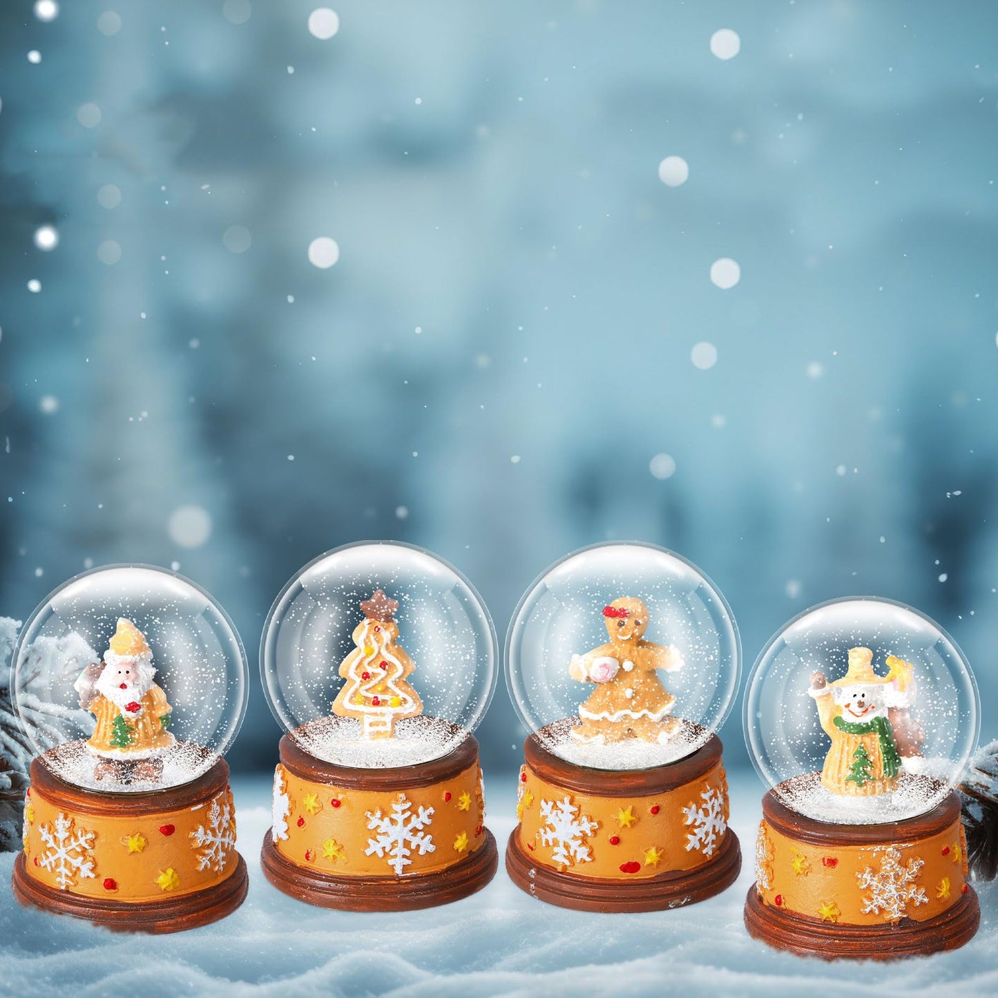 Yerliker 4 Pcs 1.8 Inch Christmas Snow Globe Santa Claus Snow Globe Mini Xmas Water Lightweight Winter Craft for Kids Adults Gift Home Decoration(Gingerbread Man,Yellow)