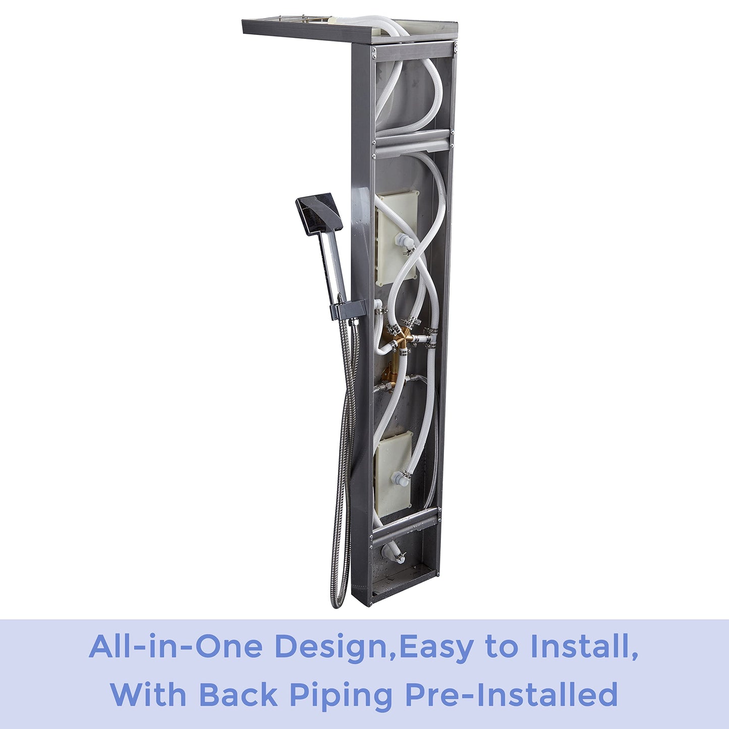 Delavin Stainless Steel Shower Panel Tower System, Wall-Mount Complete Shower Panel with Rainfall Waterfall Shower Head, Massage Body Jets, Tub Spout, Handheld Shower, Brushed Nickel