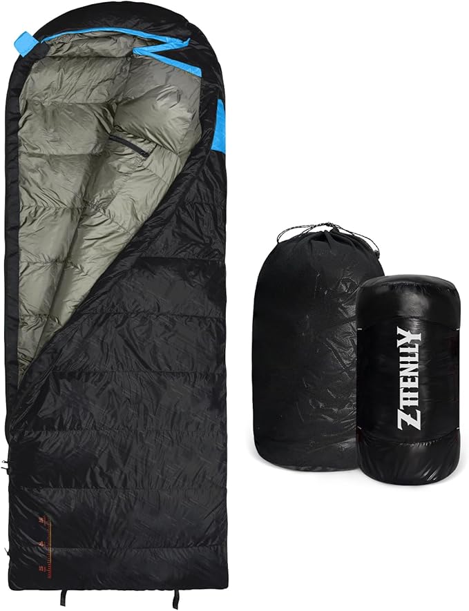 ZTTENLLY Down Sleeping Bag for Adults - Lightweight & Compact for Backpacking, Camping and Hiking - 45-52 Degree and 3 Sea...