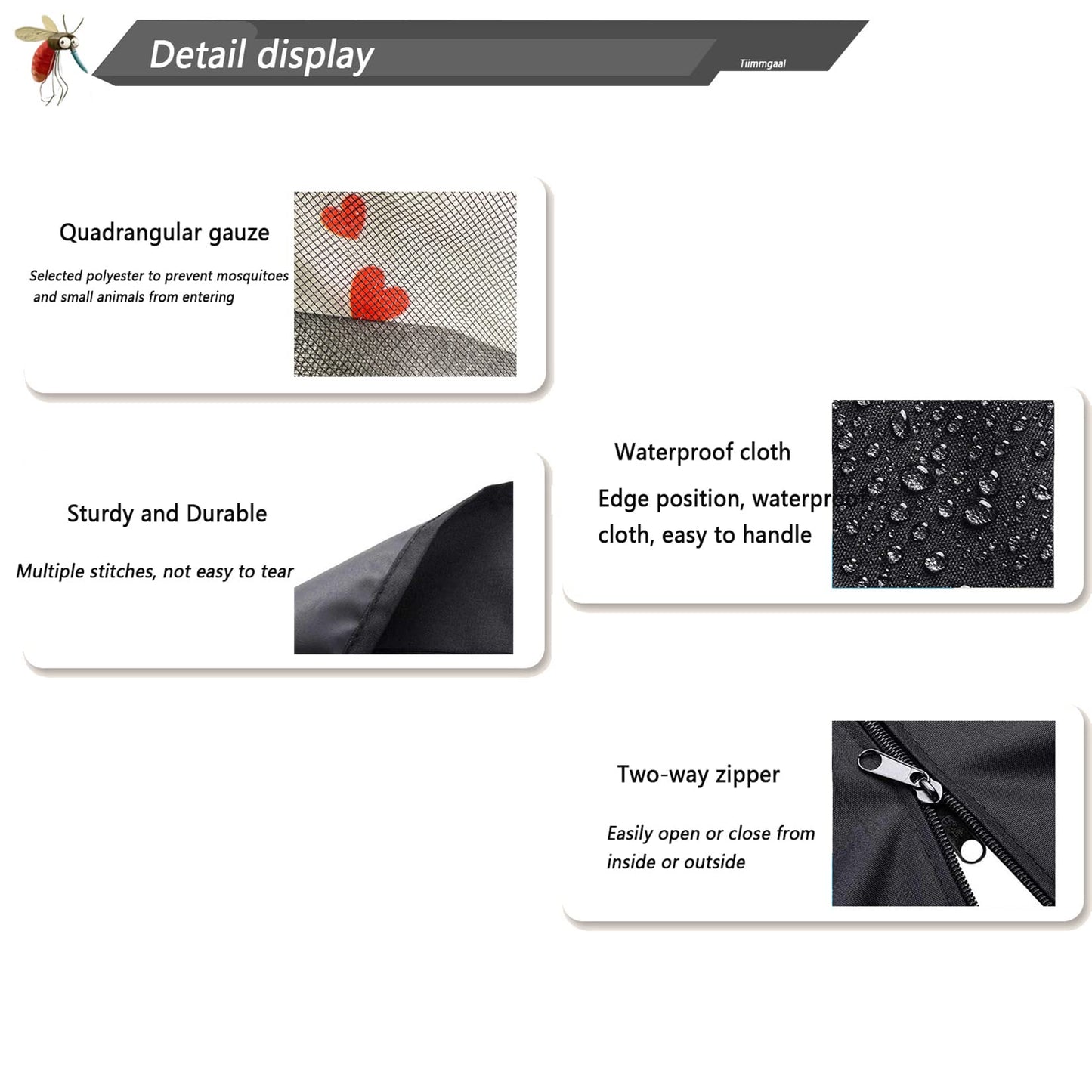 10x10 Mosquito Netting for Patio Camping Gazebo/Pop Up Canopy Tent,Double Door Side Screen Easy Installation Black（Only Mosquito Net No Frame） (Around 10x10FT)