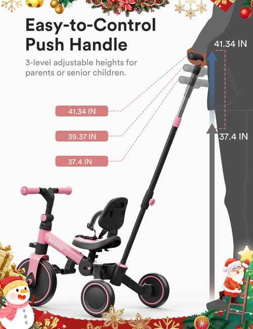 besrey 4 in 1 Toddler Bike, Toddler Tricycle for 1-3 Year Old, Trike with Push Handle, Backrest and Safety Belt, Birthday Gifts and Toys for Boys and Girls, Balance Bike